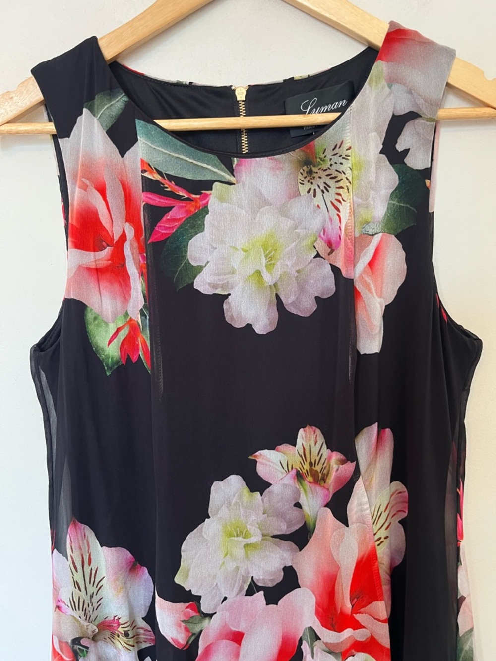 Lyman by Frank Lyman Black Floral Chiffon Overlay Dress Size 8 - Picture 4 of 13
